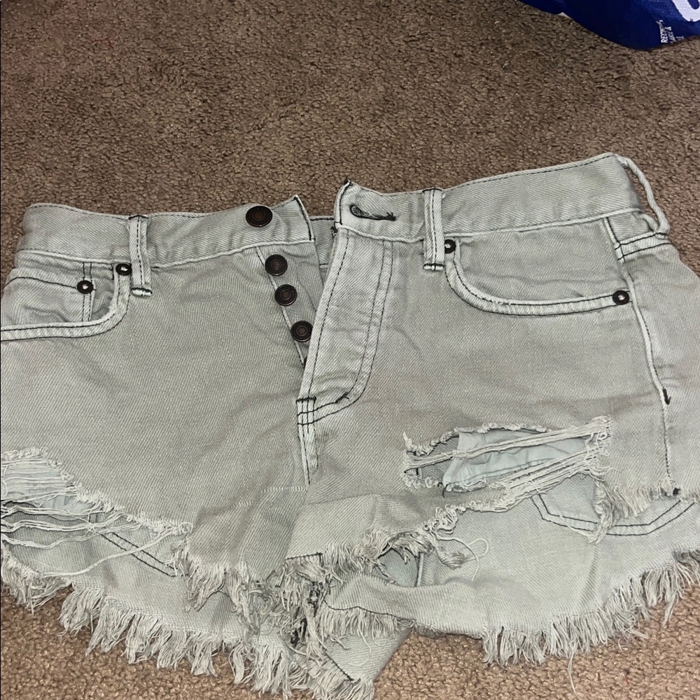 Free People Light Green Denim Shorts